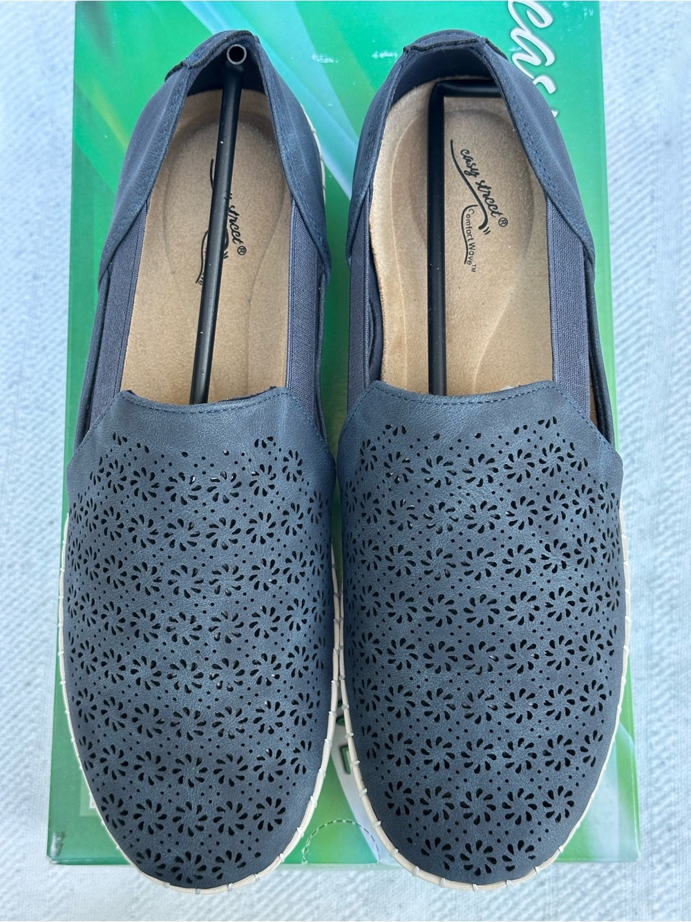 Abeo Navy Blue Perforated Slip-On Sneakers